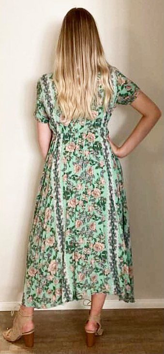 Jaase Green Floral Maxi Dress Large