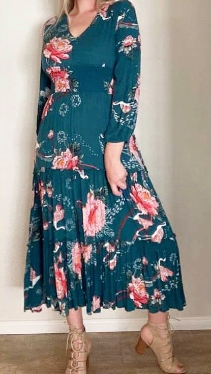 Jaase Long Sleeve Floral Maxi Dress Medium