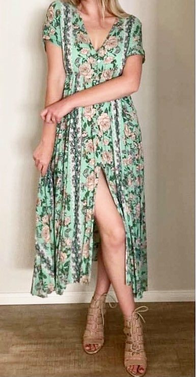 Jaase Green Floral Maxi Dress Large
