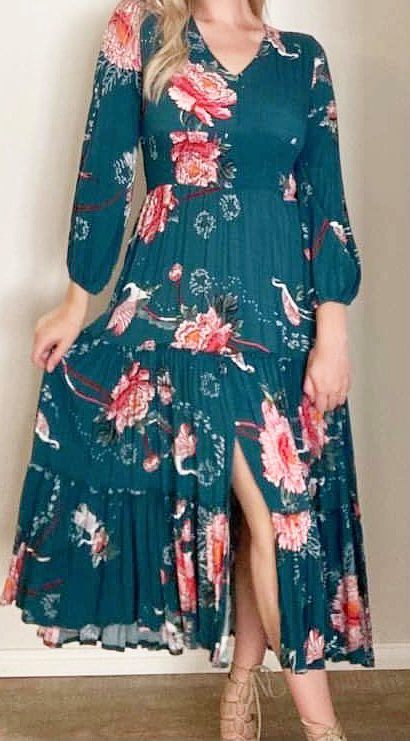 Jaase Long Sleeve Floral Maxi Dress Medium