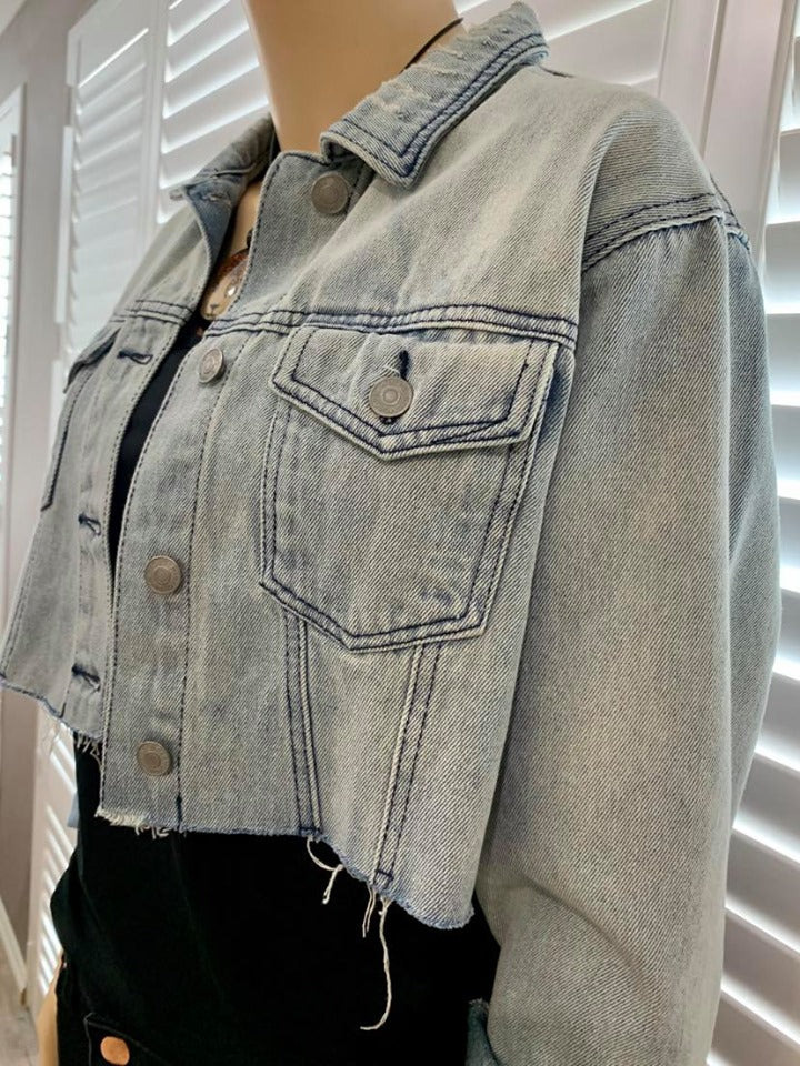 Pre-loved Cropped Denim Jacket Size 10