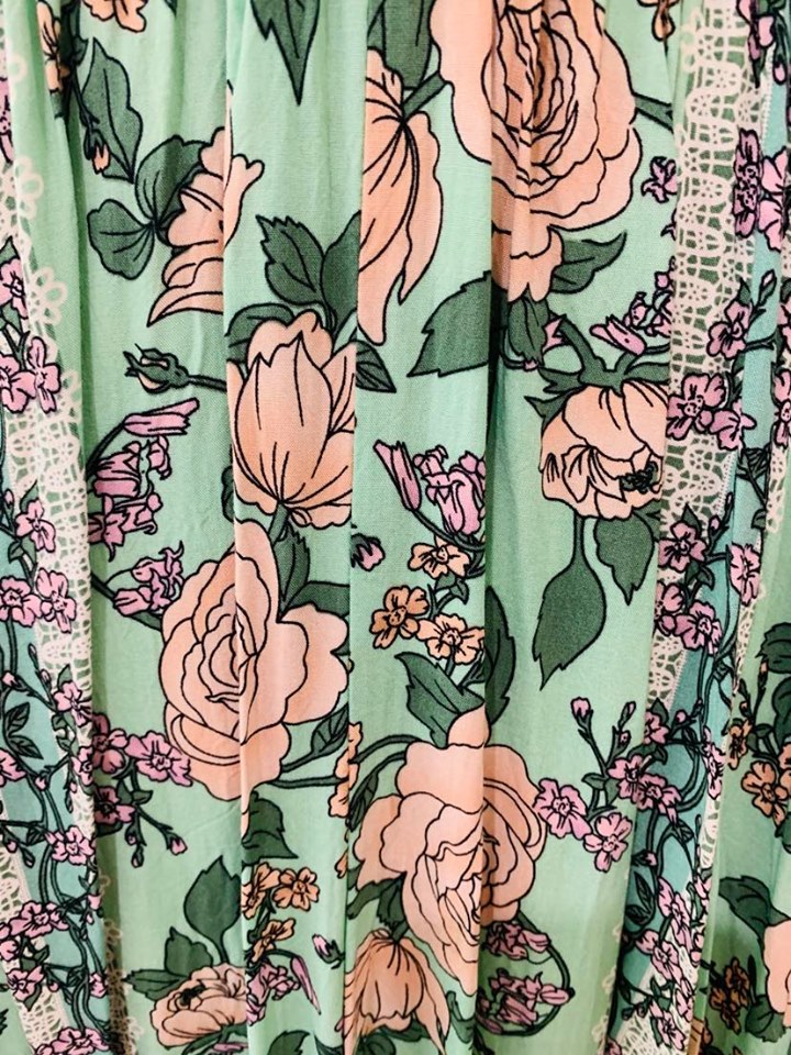 Jaase Green Floral Maxi Dress Large