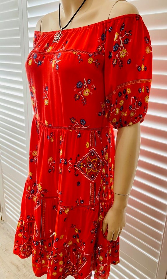 Jaase Off Shoulder Red Floral Mini Dress Small