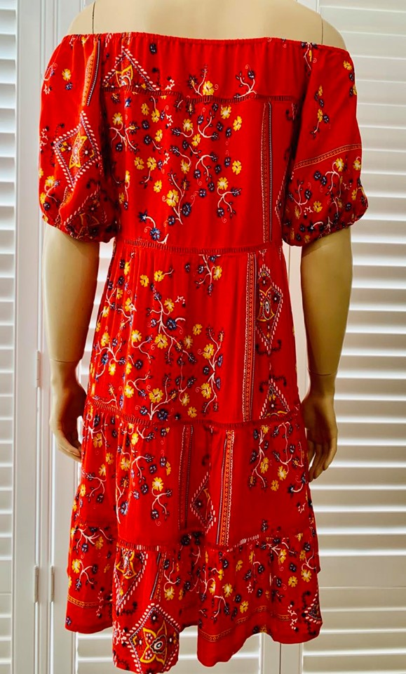 Jaase Off Shoulder Red Floral Mini Dress Small