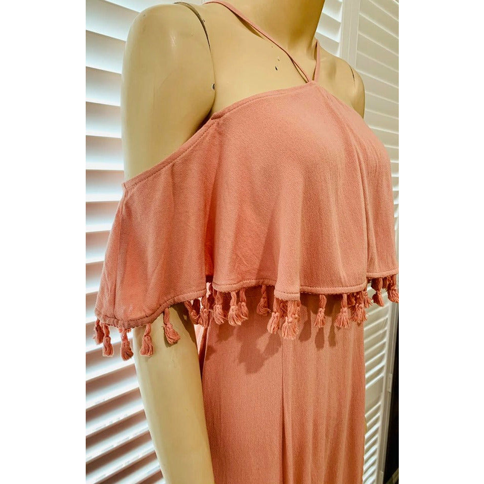 Isabella Boho Cold Shoulder Tassel Maxi Dress XS