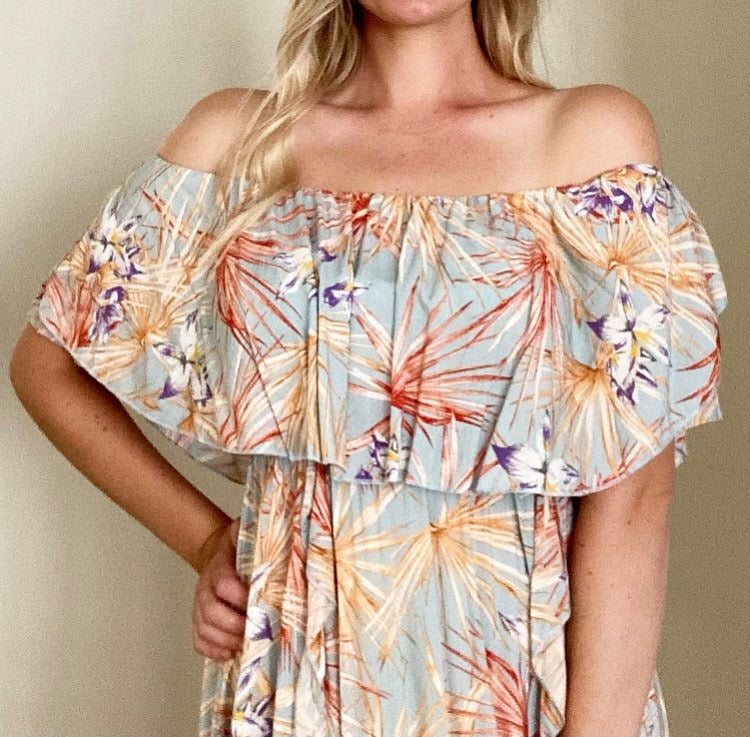 Jaase Off Shoulder Tropical Maxi Dress XS