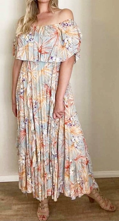 Jaase Off Shoulder Tropical Maxi Dress XS