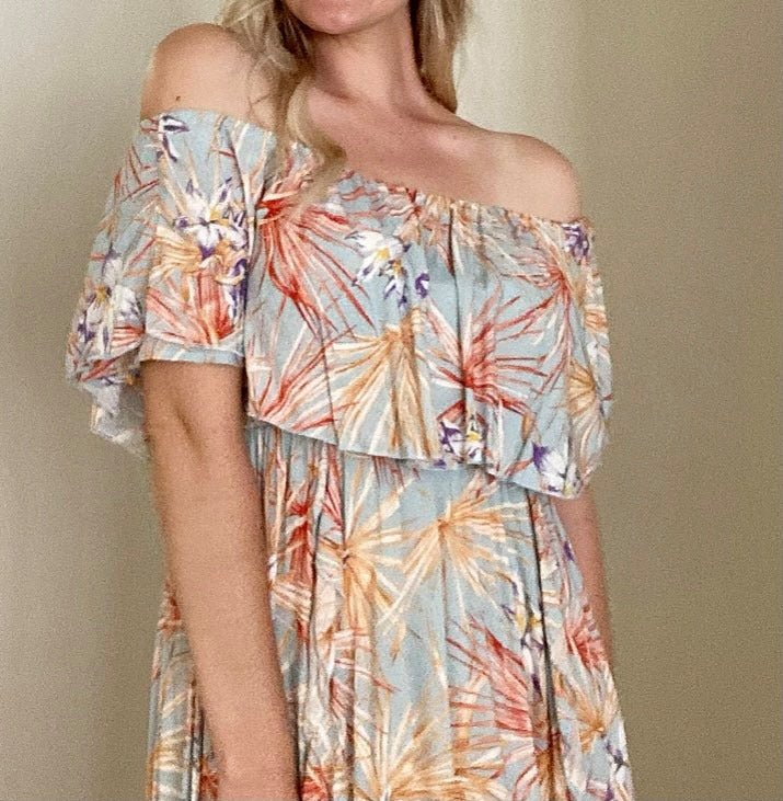 Jaase Off Shoulder Tropical Maxi Dress XS