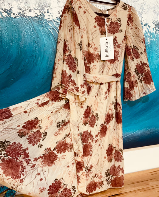 Indikah Kimono Sleeve Pencil Pleat Midi Dress Size 12