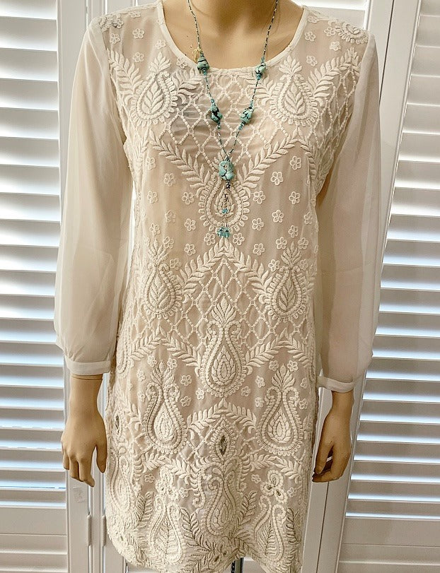 Ishka Chiffon/Cotton Embroidered Mini Dress size M
