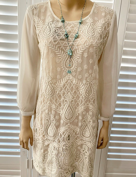 Ishka Chiffon/Cotton Embroidered Mini Dress size M