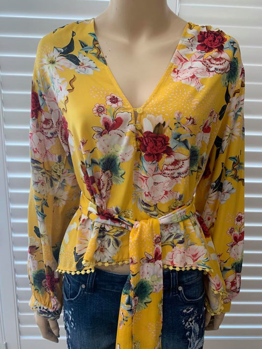 Jaase Long Sleeve Floral Top Large