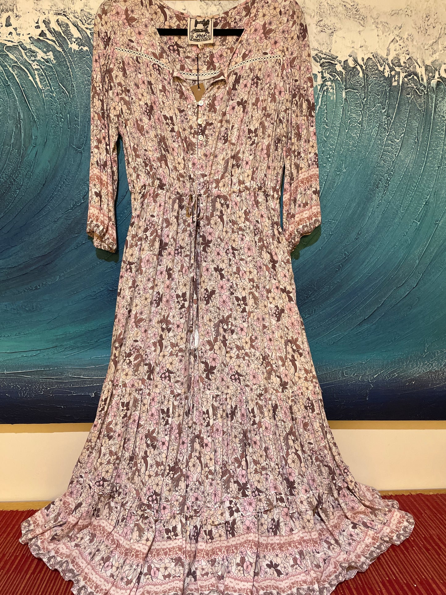 Jaase 'Shorelines' Tie Waist  Midi Dress Medium