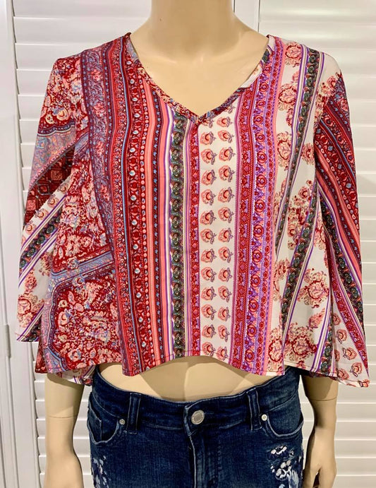 Ishka 3/4 Sleeve Boho Crop Top | Size S